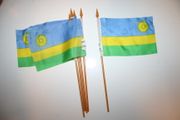 12 RWANDA NATIONAL COUNTRY 4" X 6" SMALL STICK FLAGS ON 10" POLE .. NEW