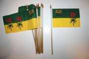12 SASKATCHEWAN CANADIAN PROVINCIAL FLAG 4" X 6" SMALL STICK FLAGS ON 10" POLE .. NEW