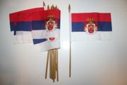 12 SERBIA NATIONAL COUNTRY 4" X 6" SMALL STICK FLAG ON 10" POLE .. NEW
