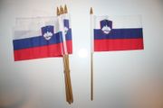 12 SLOVENIA NATIONAL COUNTRY 4" X 6" SMALL STICK FLAGS ON 10" POLE .. NEW