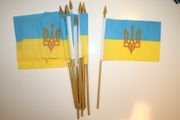 12 UKRAINE WITH LOGO COUNTRY 4" X 6" SMALL STICK FLAGS ON 10" POLE 