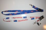 2 AUSTRALIA WHITE / BLUE COUNTRY FLAG LANYARDS KEYCHAINS PASSHOLDERS... FIFA WORLD CUP SOCCER FOOTBALL ...NEW