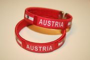 2 AUSTRIA RED COUNTRY FLAG FLEXIBLE METAL NYLON BRACELETS WRIST BANDS ... NEW 