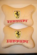 2 BEIGE FERRARI LOGO CAR HEAD REST PILLOWS