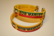 2 BOB MARLEY YELLOW PICTURE FLEXIBLE METAL NYLON BRACELET WRIST BAND .. NEW