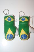 2 BRASIL COUNTRY FLAG PAIR OF MINIATURE BOXING GLOVE KEYCHAINS ... BRAZIL FIFA WORLD CUP ..NEW