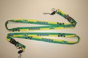 2 BRASIL GREEN AND YELLOW STRIPPED SOCCER LANYARDS KEYCHAINS PASSHOLERS ... BRAZIL FIFA WORLD CUP ... NEW