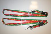 2 BRASIL RED & GREEN SOCCER BALL FOOTBALL LANYARDS KEYCHAINS PASSHOLDERS .. NEW