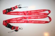 2 CALGARY FLAMES RED EXTRA WIDE  LANYARDS KEYCHAINS PASSHOLDERS .. NEW