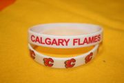 2 CALGARY FLAMES SILICONE WHITE BRACELETS (ADULT AND KIDS SIZES AVAILABLE) NHL HOCKEY 