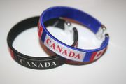 ***SOLD OUT ***2 CANADA BLACK & BLUE COUNTRY FLAG FLEXIBLE METAL NYLON BRACELETS ... CHOOSE YOUR COLOR .. NEW