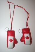 2 CANADA RED COUNTRY FLAG SET OF MINIATURE BOXING GLOVE KEYCHAINS .. NEW