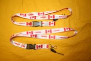 2 CANADA WHITE COUNTRY FLAG HIGH GLOSS LANYARDS KEYCHAINS PASSHOLDERS ...NEW