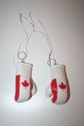 2 CANADA WHITE PAIR OF COUNTRY FLAG MINIATURE BOXING GLOVES KEYCHAINS SET .. NEW