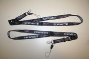 2 CORVETTE BLACK HIGH QUALITY SPORTS CAR LANYARDS KEYCHAINS PASSHOLDERS .. CHEVY CHEVROLET AUTOMOBILE .. NEW