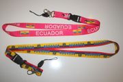 2 ECUADOR COUNTRY FLAG LANYARDS KEYCHAINS PASSHOLDERS .. 1 STRIPED AND 1 PINK ... NEW