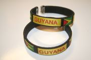 2 GUYANA COUNTRY FLAG BLACK FLEXIBLE METAL NYLON BRACELETS .. NEW
