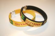 2 GUYANA COUNTRY FLAG FLEXIBLE METAL NYLON BRACELETS .. 1 BLACK & 1 YELLOW .. NEW