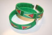 2 GUYANA GREEN COUNTRY FLAG FLEXIBLE METAL NYLON BRACELETS .. NEW