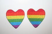 2 HEART GAY & LESBIAN RAINBOW PRIDE IRON ON PATCHES CRESTS BADGES .. NEW