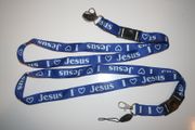 2 I LOVE JESUS BLUE LANYARDS KEYCHAINS PASSHOLDERS .. NEW
