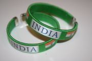 2 INDIA GREEN COUNTRY FLAG FLEXIBLE METAL NYLON BRACELETS ... NEW