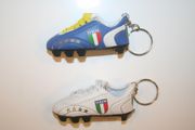 2 ITALIA COUNTRY FLAG SOCCER FOOTBALL SHOE CLEAT KEYCHAINS .. 1 BLUE &  1 WHITE .. FIFA WORLD CUP EURO ITALY ... NEW