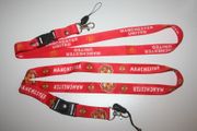2 MANCHESTER UNITED FOOTBALL CLUB SOCCER RED LANYARDS KEYCHAINS PASSHOLDERS VARIETY .. NEW