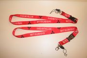 2 MITSUBISHI RED CAR AUTOMOBILE LANYARDS KEYCHAINS PASSHOLDERS ... NEW