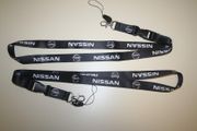 2 NISSAN BLACK HIGH QUALITY CAR LANYARDS KEYCHAINS PASSHOLDERS .. NEW