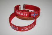 2 NORWAY COUNTRY FLAG RED FLEXIBLE METAL NYLON BRACELETS .. NEW