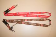 2 (PAIR) LIVERPOOL FC FOOTBALL CLUB SOCCER LANYARDS KEYCHAINS PASSHOLDERS (1 ORANGE AND 1 BROWN) ... NEW