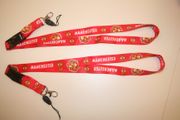 2 (PAIR) MANCHESTER UNITED FC FOOTBALL CLUB RED SOCCER LANYARDS KEYCHAINS PASSHOLDERS ... BIG LOGO ... NEW