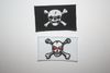 2 PIRATE SKULL & CROSS BONES SMALL PATCHES CRESTS BADGES ..  1 WHITE & 1 BLACK ...NEW