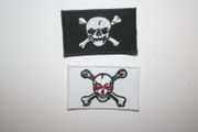 2 PIRATE SKULL & CROSS BONES SMALL PATCHES CRESTS BADGES ..  1 WHITE & 1 BLACK ...NEW