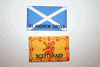 2 SCOTLAND LARGE COUNTRY FLAG IRON ON PATCHES CRESTS BADGES .. CHOOSE YOUR DESIGN ... NEW
