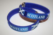 2 SCOTLAND SOCCER FLAG BLUE FLEXIBLE METAL NYLON BRACELETS ... FOOTBALL .. NEW