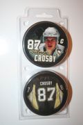 2 SIDNEY CROSBY PITTSBURGH NHL HOCKEY DOUBLE PLAYER PUCK .. NEW