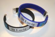 2 ST LUCIA COUNTRY FLAG FLEXIBLE METAL NYLON BRACELETS ... CHOOSE BLACK OR BLUE BRACELETS ... NEW