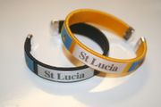 2 ST LUCIA COUNTRY FLAG FLEXIBLE METAL NYLON BRACELETS ... CHOOSE BLACK OR YELLOW ... NEW