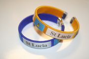 2 ST LUCIA COUNTRY FLAG FLEXIBLE METAL NYLON BRACELETS .. CHOOSE BLUE OR YELLOW BRACELETS ... NEW