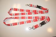 2 TURKEY COUNTRY FLAG RED AND WHITE LANYARDS KEYCHAINS PASSHOLDERS ... NEW