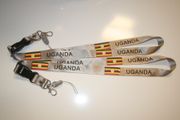 2 UGANDA GREY COUNTRY FLAG HIGH GLOSS LANYARDS KEYCHAINS PASSHOLDERS .. NEW
