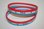 2 USA RED WHITE AND BLUE LAYERED SILICONE BRACELETS  WRISTBANDS ... FIFA WORLD CUP SOCCER FOOTBALL ...NEW