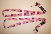 2 USA STARS AND STRIPES COUNTRY FLAG LANYARDS KEYCHAINS PASSHOLDERS...NEW