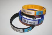 3 ST LUCIA COUNTRY FLAG FLEXIBLE METAL NYLON BRACELETS .. NEW