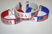 3 USA COUNTRY FLAG RED WHITE & BLUE SUPER THICK BRACELETS WRISTBANDS ..  NEW