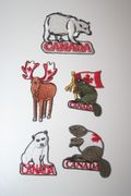 5 CANADA ANIMAL BEAVER, POLAR BEAR, MOOSE IRON ON EMBOIDERED PATCHES CRESTS BADGES ... NEW