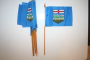 6 ALBERTA CANADIAN PROVINCIAL SMALL 4" X 6" SMALL STICK FLAG WITH 10" POLE .. NEW