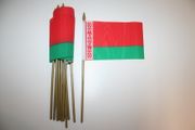 6 BELARUS COUNTRY 4" X 6" SMALL STICK FLAGS ON 10" POLE ..NEW